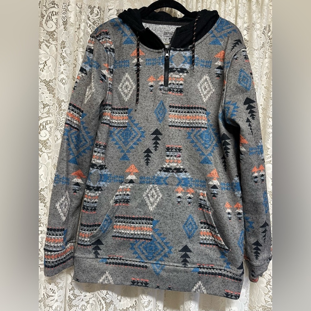 Men’s Departwest Southwestern Print Fleece Lined Quarter Zip Hooded Sweater